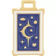 Colgante rectángulo 30x18 mm motivo luna y estrella - Chapado en oro - Azul oscuro x1