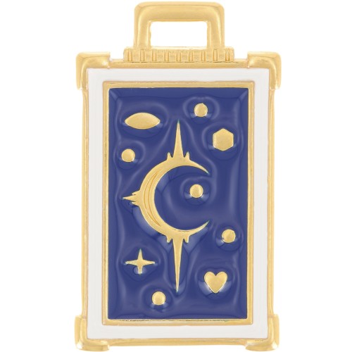 Colgante rectángulo 30x18 mm motivo luna y estrella - Chapado en oro - Azul oscuro x1