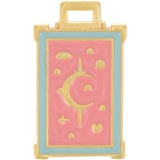 Colgante rectángulo 30x18 mm motivo luna y estrella - Chapado en oro - Rosa x1