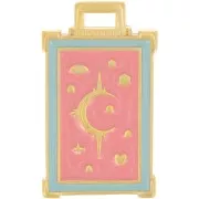 Colgante rectángulo 30x18 mm motivo luna y estrella - Chapado en oro - Rosa x1