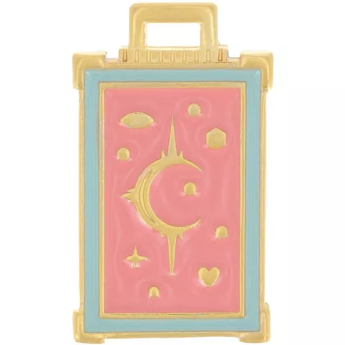 Colgante rectángulo 30x18 mm motivo luna y estrella - Chapado en oro - Rosa x1