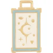 Colgante rectángulo 30x18 mm con motivo luna y estrella - Chapado en oro - Marfil x1