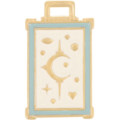 Colgante rectángulo 30x18 mm con motivo luna y estrella - Chapado en oro - Marfil x1