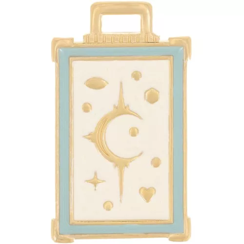 Colgante rectángulo 30x18 mm con motivo luna y estrella - Chapado en oro - Marfil x1