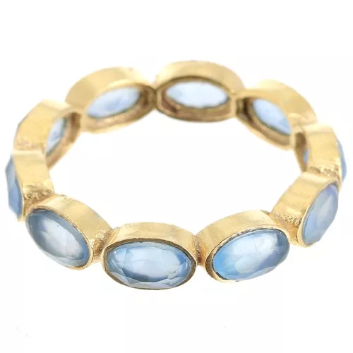 Anillo con gema Calcedonia azul - Talla 53 - Dorado con oro fino x1