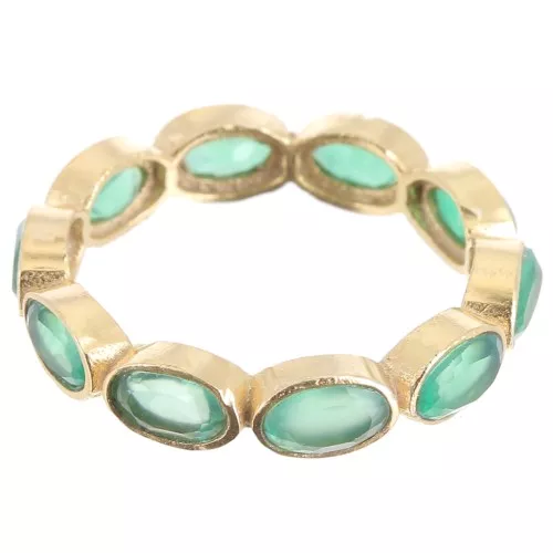 Anillo con gema Onyx verde - Talla 55 - Dorado con oro fino x1