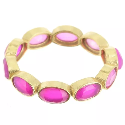 Anillo fino - Piedra preciosa de color Calcedonia rosa - Talla 53 - Dorado con oro fino x1
