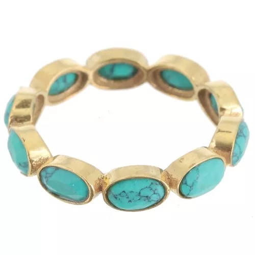 Anillo de imitación de Turquesa - Talla 51 - Dorado con oro fino x1