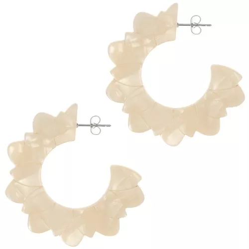 Pendientes Aros Flor de Acetato 49 mm - Beige Nacarado x2