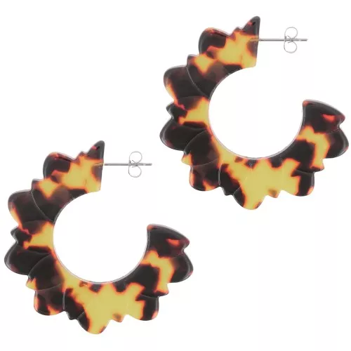 Pendientes de aro flor de acetato 49 mm - carey - marrón - negro x2