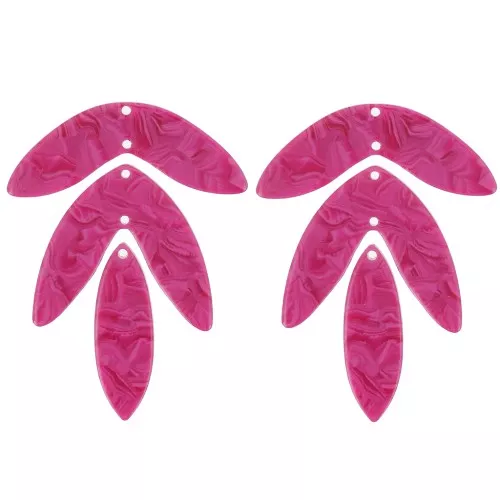 Surtido de 6 colgantes hoja de acetato - 62x45 mm para montar - Jaspeado frambuesa