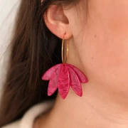 Surtido de 6 colgantes hoja de acetato - 62x45 mm para montar - Jaspeado frambuesa