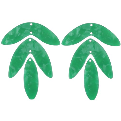 Surtido de 6 colgantes hoja de acetato - 62x45 mm para montar - Verde nacarado
