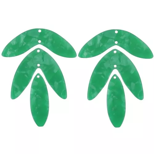 Surtido de 6 colgantes hoja de acetato - 62x45 mm para montar - Verde nacarado