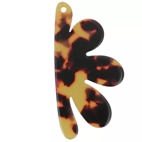 Colgante media flor de acetato 53x26 mm - Carey - Marrón - Negro x1