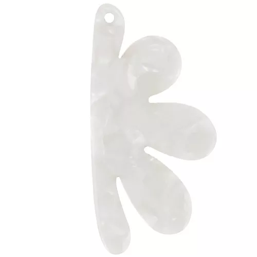 Colgante media flor de acetato 53x26 mm - Perla blanca x1