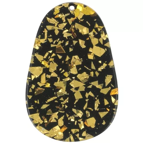 Colgante ovalado de acetato 50x33 mm - Purpurina - Dorado - Negro x1