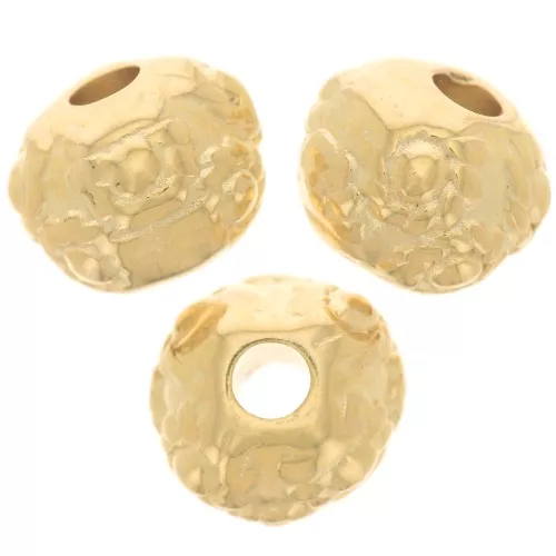 Cuentas redondas aplanadas 6 mm motivo flor - Dorado x5