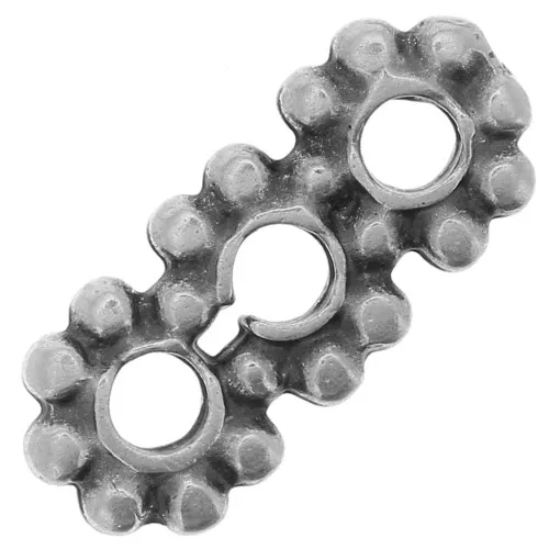 Entrepiezas Flor Redonda 3 filas 12x5 mm - Plata Antigua x5