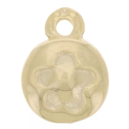 Colgante redondo de 9 mm - motivo floral - Dorado con oro fino x1