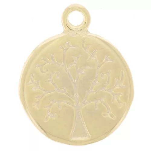 Charm redondo 12 mm - árbol de la vida y escritura - Dorado x1