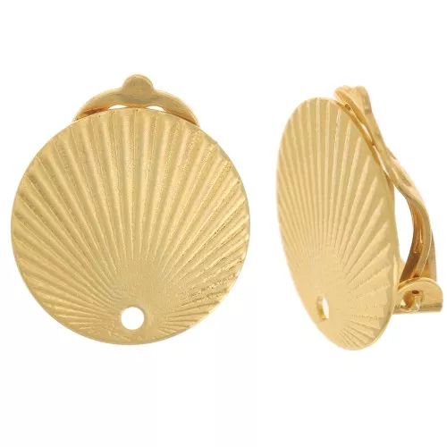 Clip redondo efecto plisado 15 mm con agujero - Dorado x2