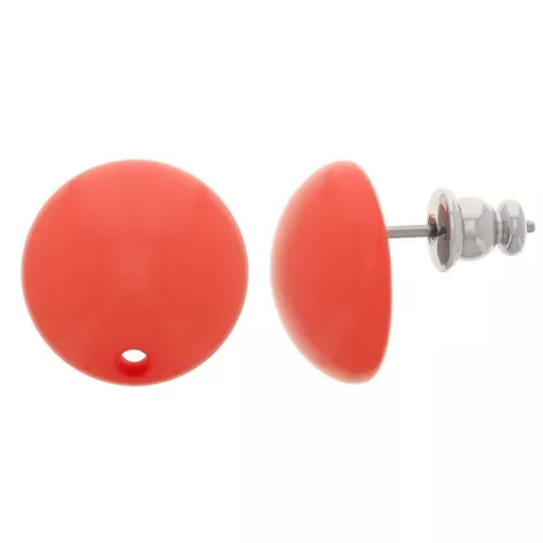 Ganchos pendientes redondos de resina 14 mm - Rojo coral x2