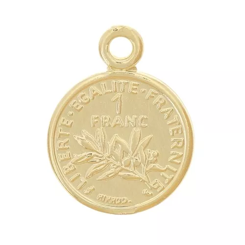 Charm de moneda 8 mm - 1 Franc - chapado en oro 3 micras x1