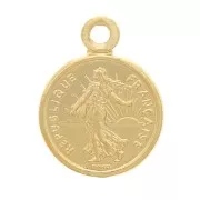 Charm de moneda 8 mm - 1 Franc - chapado en oro 3 micras x1