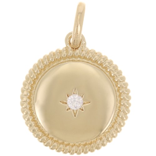 Colgante redondo efecto cuerda de 15mm con óxido de circonio - 3 micras chapado en oro x1