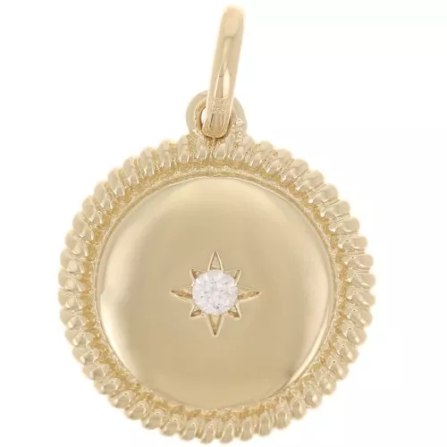 Colgante redondo efecto cuerda de 15mm con óxido de circonio - 3 micras chapado en oro x1