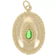Colgante Oval Efecto Cuerda 24x16mm Óxido de Circonio Chapado oro 3 Micras - Verde