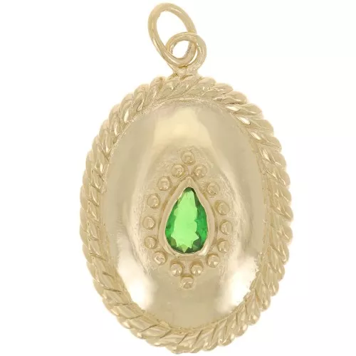 Colgante Oval Efecto Cuerda 24x16mm Óxido de Circonio Chapado oro 3 Micras - Verde