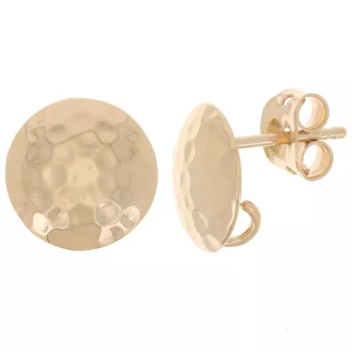Pendientes redondos martillados 11 mm - abierto atrás - 3 micras chapado en oro x2