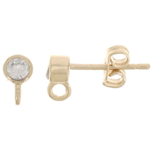 Pendientes redondos de óxido de circonio 4mm - baño de oro 3 micras x2