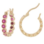 Pendientes de aro 17 mm con óxidos de circonio - 3 micras chapado en oro - Fucsia x2