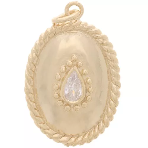Colgante Ovalado Efecto Cuerda 24x16mm Óxido de Circonio Chapado oro 3 cristal
