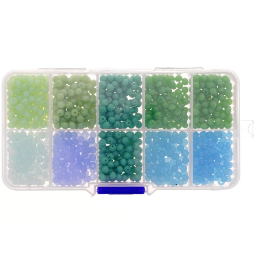 Surtido de cuentas facetadas redondas - Redondas aplanadas 4x3mm - Verde - Azul x1000