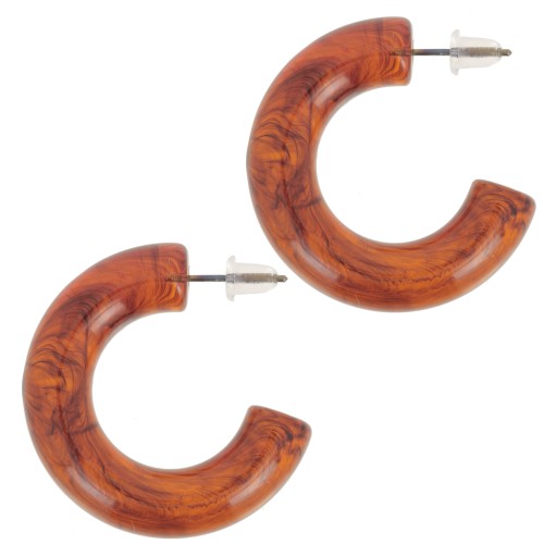 Pendientes de aro con alambre redondo de resina transparente 33 mm - Ámbar jaspeado oscuro x2