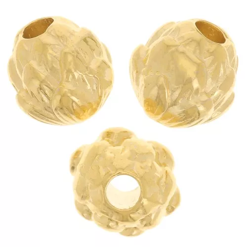 Cuenta redonda, motivo flor 8 mm - Dorado x1