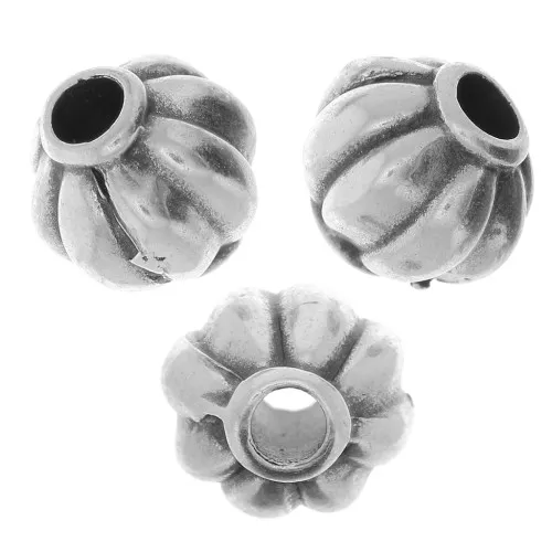 Cuentas redondas efecto flor 8 mm - Plateado envejecida x4