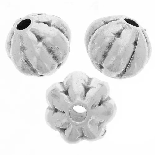 Cuentas redondas aplanadas efecto flor 7,5 mm - Plateado envejecida x4