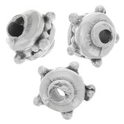 Cuentas redondas aplanadas 8x6 mm con bolitas - Plata envejecida x5