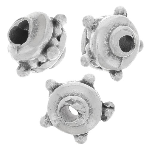 Cuentas redondas aplanadas 8x6 mm con bolitas - Plata envejecida x5