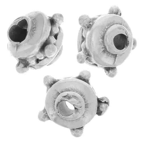 Cuentas redondas aplanadas 8x6 mm con bolitas - Plata envejecida x5