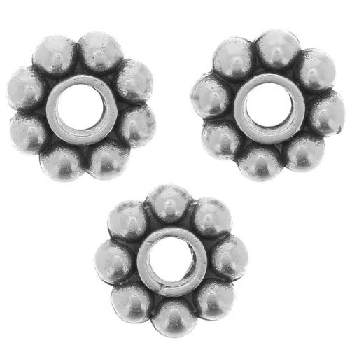 Cuentas flor 7 mm - Plateado envejecida x10