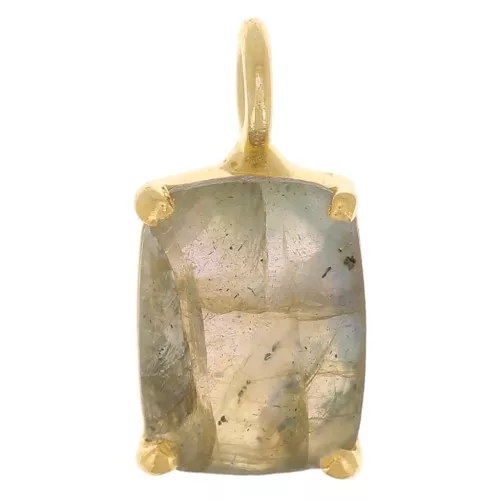 Colgante rectángulo facetado con engaste de garra 12x6 mm Plata 925 Dorado Fino - Labradorita