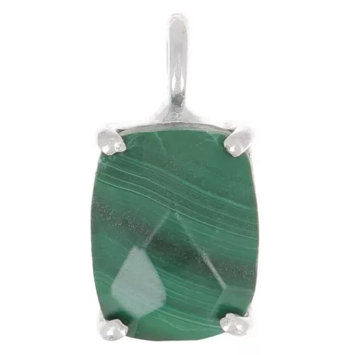 Colgante rectángulo facetado con engaste garra 12x6 mm - Plata 925 - Malaquita