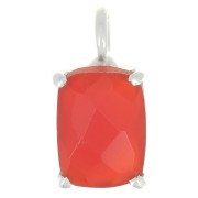 Colgante rectángulo facetado con engaste de garra 12x6 mm - Plata de ley 925 - Ónix rojo