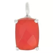 Colgante rectángulo facetado con engaste de garra 12x6 mm - Plata de ley 925 - Ónix rojo
